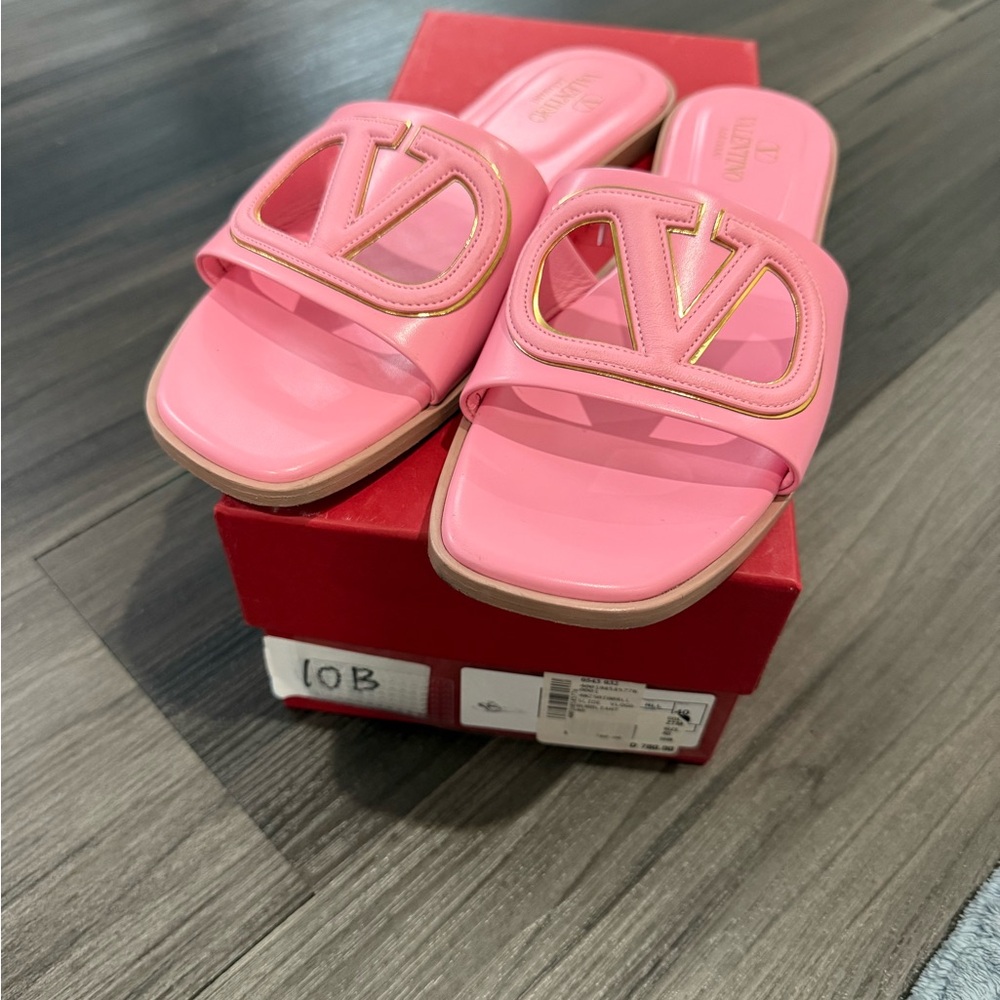 VALENTINO GARAVANI SANDAL SLIDE PINK LEATHER SHOE AUTHENTIC